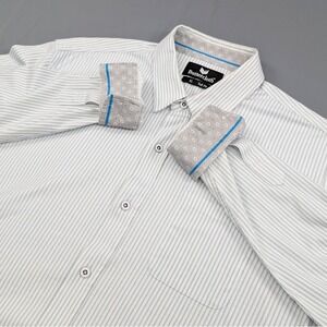 ButterCloth‎ Button Down Shirt Men's XL Tall Fit White Blue Striped Flip Cuff